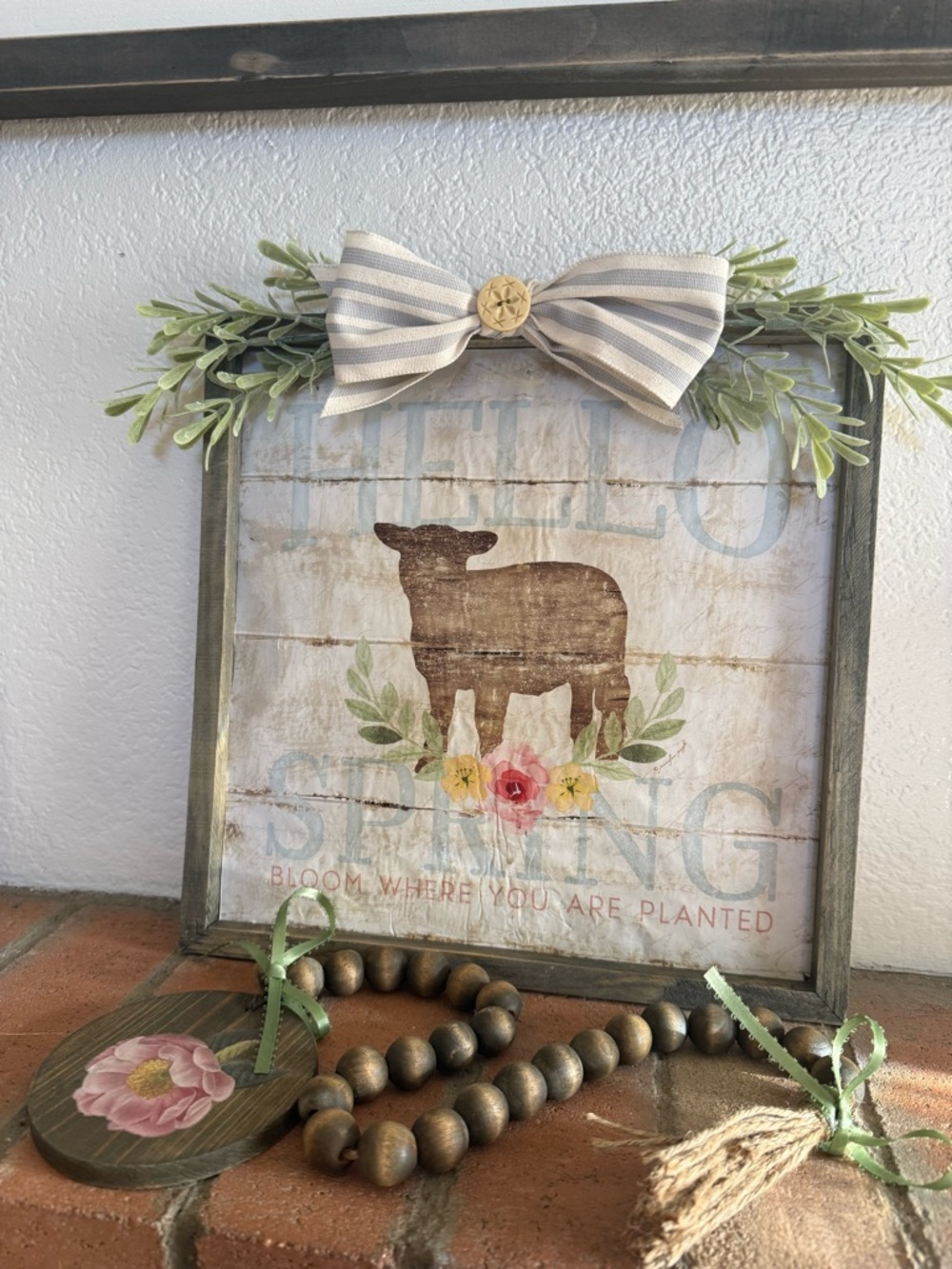 Handmade spring wall hanging with beaded garland